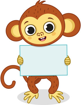 Cartoon monkey character holding a empty sign ready for any text. Vector illustration.
