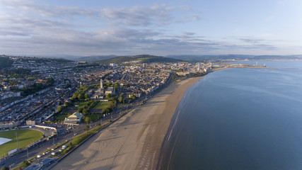 Editorial SWANSEA, UK - June 2, 2018: An aerial view of Swansea Bay, South Wales, UK, showing Victoria Park to the city centre
