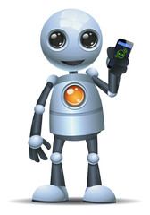 little robot hold mobile phone for calling