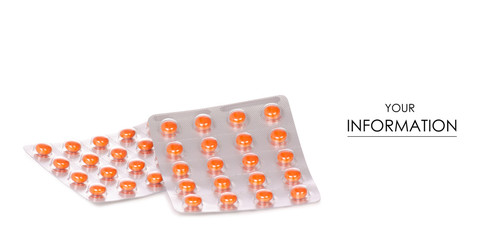 The pill in blister medicine pattern on white background isolation