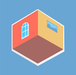 Cute Flat, Isometric View, Colorful Vector Poster