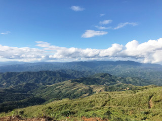 Naklejka premium Beautiful green mountain scenic at Doi Chang Moob, Chiang Rai, Thailand - landscape and travel concept