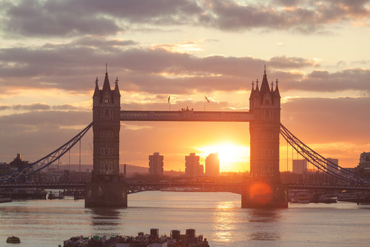 Tower bridge during sunrise in London, UK