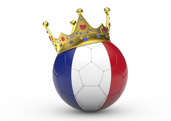 Fußball mit Frankreich-Flagge und Krone, 3D-Rendering