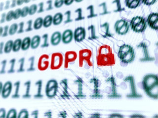 Personal data protection GDPR - red message on screen 3d rendered with depth of field