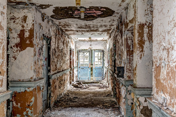 Abandoned building hallway