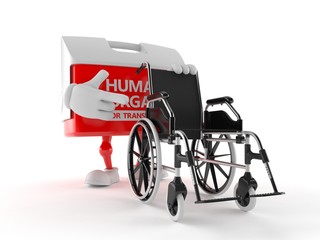 Fototapeta na wymiar Transplant box character with wheelchair