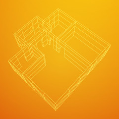 Abstract architecture building. Plan of modern house. Wireframe low poly mesh construction.