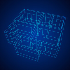 Abstract architecture building. Plan of modern house. Wireframe low poly mesh construction.