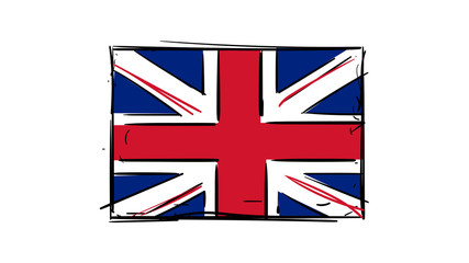 Cartoon, vector hand drawing of British-England-UK flag illustration