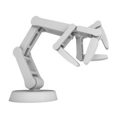 Robotic arm manufacture technology industry assembly mechanic hand 3d render illustration isolated on white