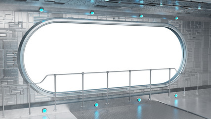 White tech spaceship round window interior background 3D rendering © sdecoret