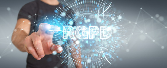 Businessman using digital GDPR interface 3D rendering