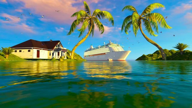 Cruise ship and palm trees