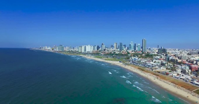 Tel Aviv - Jaffa, Aerial Footage Drone Moving Shot From The Mediterranean Sea