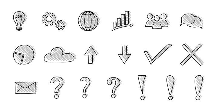 Funny sketch of business icons. Vector.
