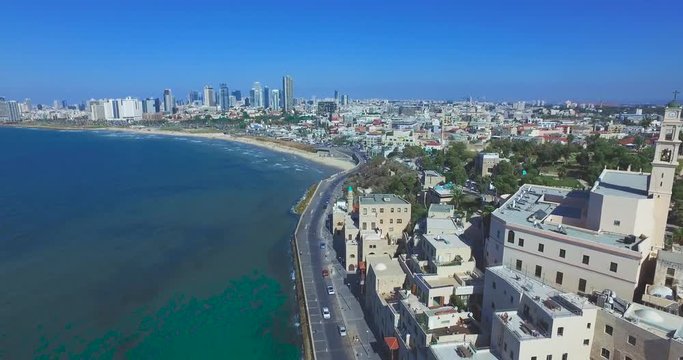 Tel Aviv - Jaffa, Aerial Footage Drone Moving Shot From The Mediterranean Sea