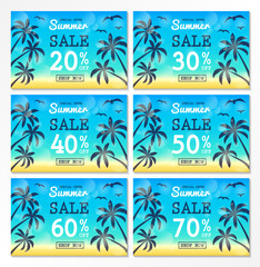 Obraz premium Summer Sale - set of flyers with tropical palms. Vector.