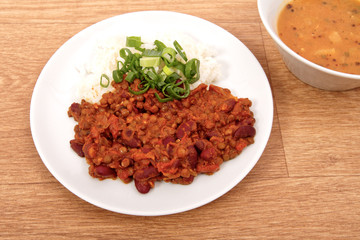 Indian legume hash with rice on a table