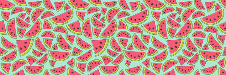 Colourful pattern with hand drawn watermelons. Vector.