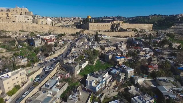 Aerial Fly Jerusalem Alleys Villages And Old City To Temple Mount Western Wall