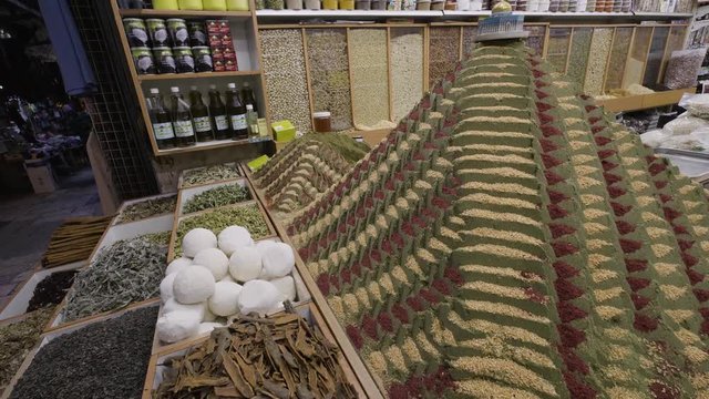 Spices at the market in Jerusalem, Israel, 4k footage