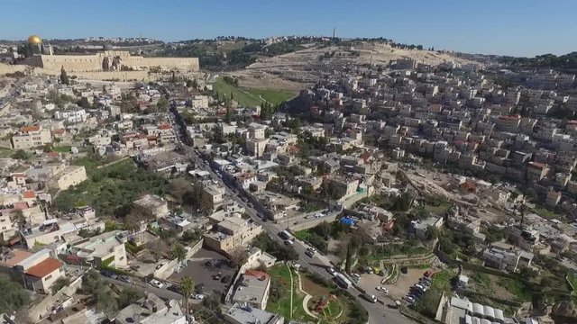 Aerial Fly Jerusalem Alleys Villages And Old City To Temple Mount Western Wall