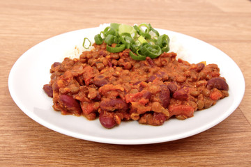 Indian legume hash with rice on a table