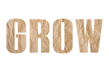 GROW word with wrinkled paper texture