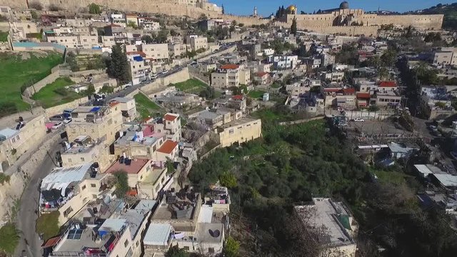 Aerial Fly Jerusalem Alleys Villages And Old City To Temple Mount Western Wall