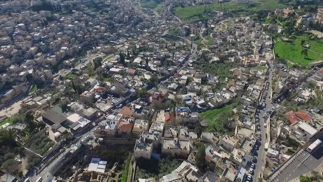 Aerial Fly Jerusalem Alleys Villages And Old City To Temple Mount Western Wall