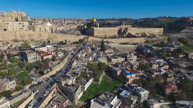 Aerial Fly Jerusalem Alleys Villages And Old City To Temple Mount Western Wall