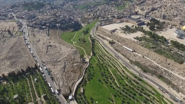 Aerial Fly Jerusalem Alleys Villages And Old City To Temple Mount Western Wall