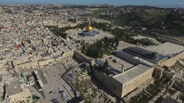 Aerial Fly Jerusalem Alleys Villages And Old City To Temple Mount Western Wall