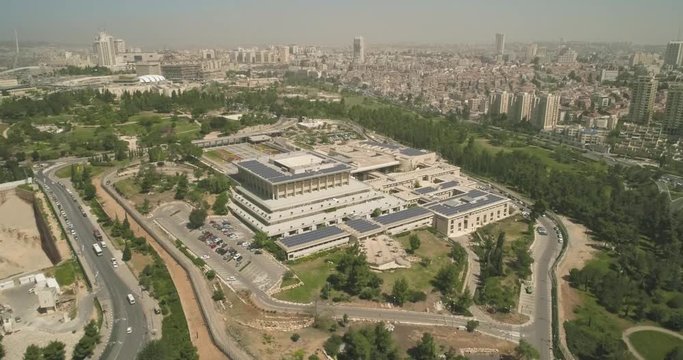 The Knesset Building In Jerusalem, Aerial view of Israel National Legislature Parliament Government. House of Law and Democracy Israeli Parliament house, Capital Jerusalem, Israe