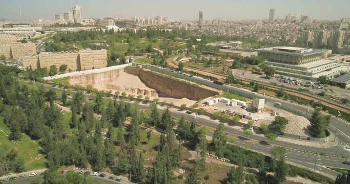 The Knesset Building In Jerusalem, Aerial view of Israel National Legislature Parliament Government. House of Law and Democracy Israeli Parliament house, Capital Jerusalem, Israe