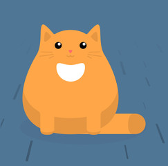 Cute sitting cat. Red cat with white stains. Flat vector illustration