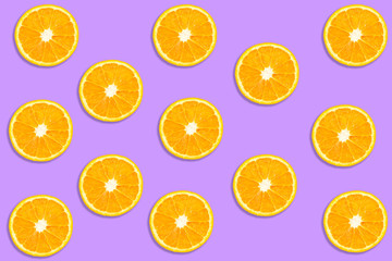 top view of orange slice fruit on color background .