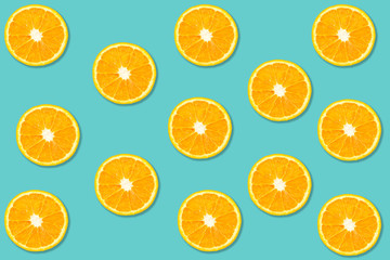 top view of orange slice fruit on color background .