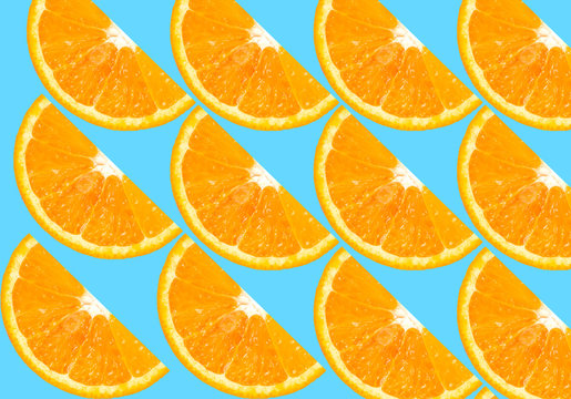 top view of orange slice fruit on color background .
