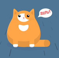 Cute sitting cat. Red cat with white stains. Flat vector illustration