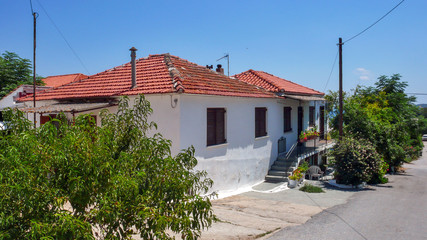 Street and houses at Ammouliani island, Athos, Chalkidiki, Central Macedonia, Greece 