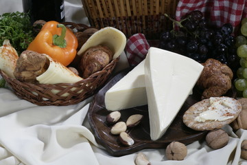 Closeup of a set with white cheese