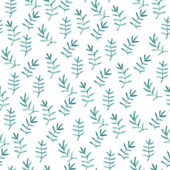 Watercolor seamless pattern leaves on white background, watercolor painted green texture