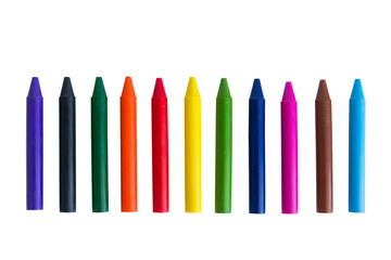 Colorful wax crayons isolated on white background. clipping path