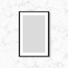 blank white poster with black frame on clean stucco luxury marble wall background for interior design concept