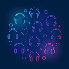 Headphones line icons in circle shape. Vector illustration