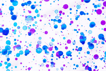 Blue and purple water color painting splash. Blot, Blurred spot. with texture. Multiple spots and stain water color on white background