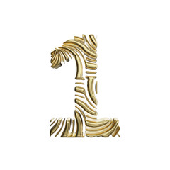 Alphabet number 1. Golden font made of shiny yellow metal. 3D render isolated on white background.
