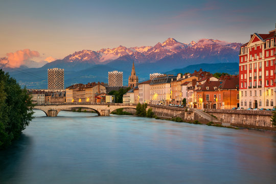 Grenoble. Cityscape image of Grenoble, France during sunset.